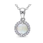 Genuine Opal And 1/10 Ct. T.w. Diamond Sterling Silver Pendant Necklace
