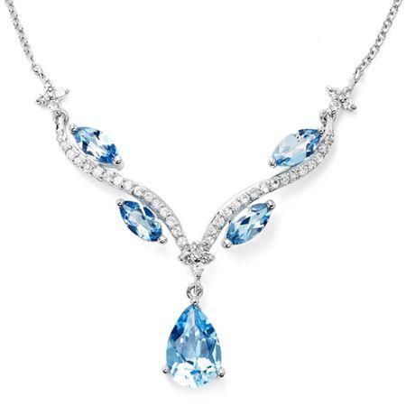 Genuine Blue Topaz & Lab-created White Sapphire Y Necklace