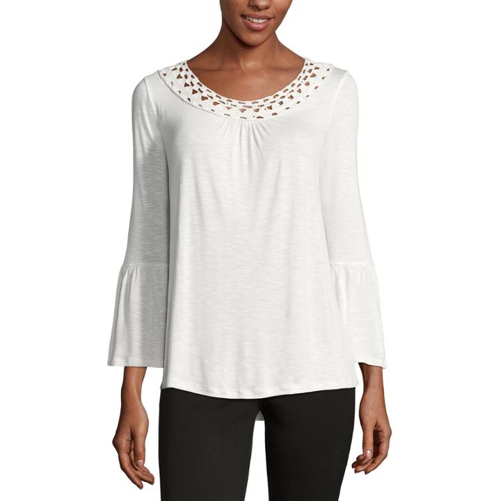 John Paul Richard 3/4 Sleeve Round Neck Knit Blouse