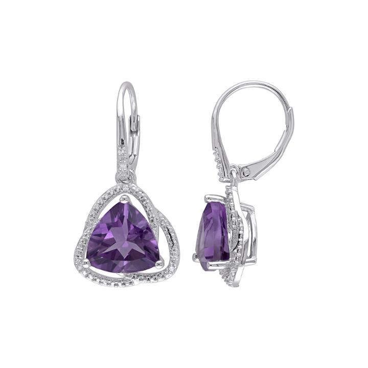 Genuine Amethyst And Diamond-accent Drop Earrings