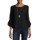 By & By Long Sleeve Scoop Neck Crepe Embellished Ruffled Blouse-juniors