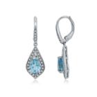 Genuine Blue Topaz & Lab Created White Sapphire Sterling Silver Earrings