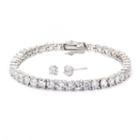 Sparkle Allure Cubic Zirconia Round Stone Silver Tennis Bracelet With Earrings