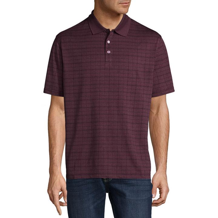 Haggar Short Sleeve Grid Knit Polo Shirt-big And Tall