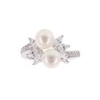 Diamonart Cultured Freshwater Pearl And Cubic Zirconia Sterling Silver Star Ring