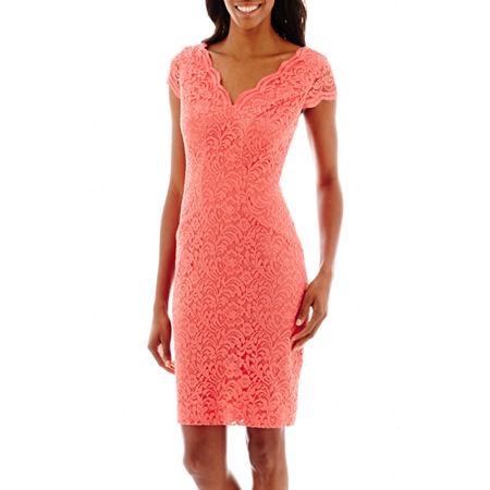 Dr Collection Cap-sleeve Scalloped Lace Sheath Dress