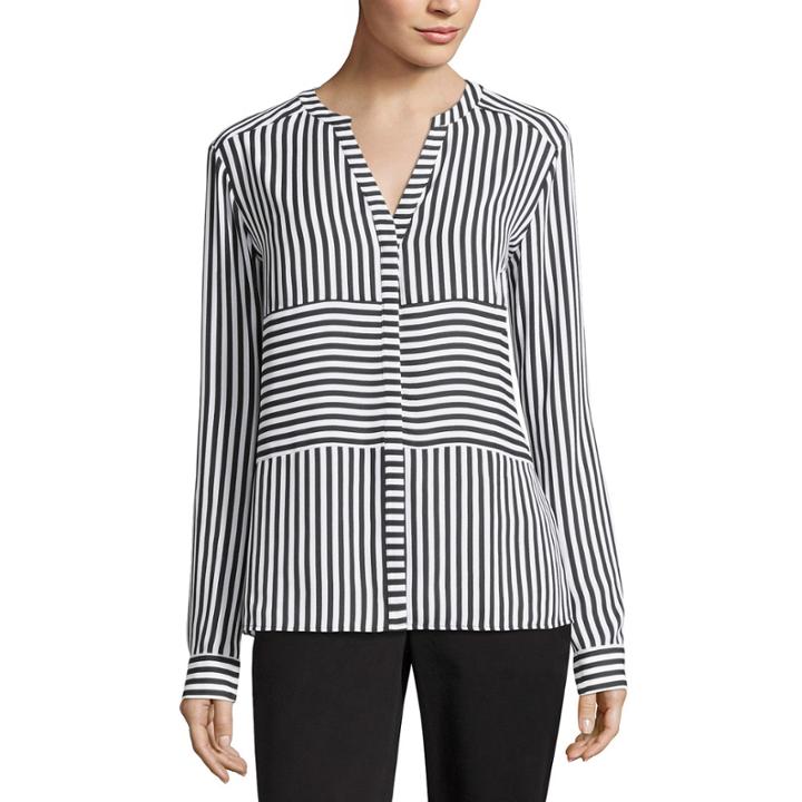 Worthington Sleeveless Collar Neck Stripe Blouse-tall
