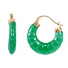 Genuine Green Jade 14k Gold 15mm Hoop Earrings