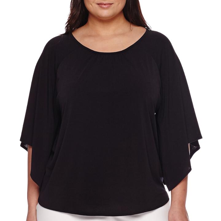 Worthington Long-sleeve Crepe Batwing Blouse - Plus