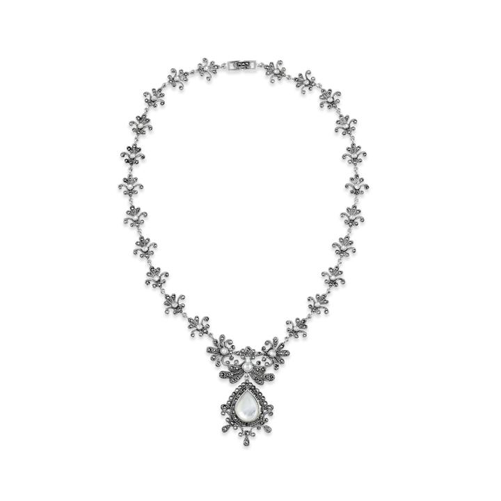 White Mother Of Pearl Statement Necklace