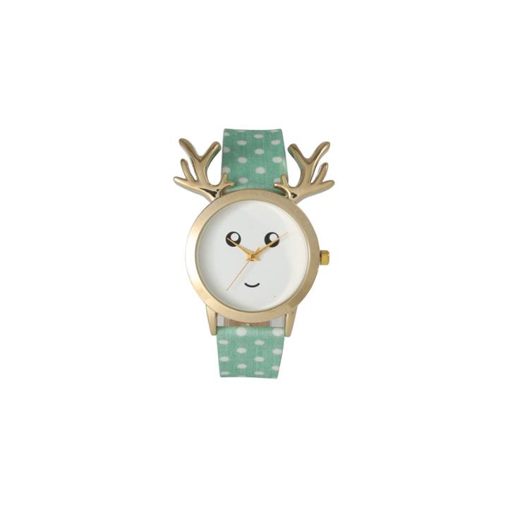 Olivia Pratt Reindeer Womens Green Strap Watch-515108mint
