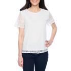 Liz Claiborne Elbow Sleeve Round Neck Chiffon Embroidered Floral Blouse-petite