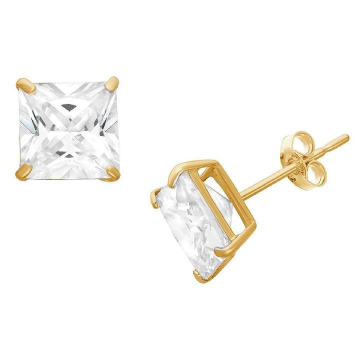 Diamonart 1 1/2 Ct. T.w. White Cubic Zirconia 10k Gold Over Silver Square Stud Earrings
