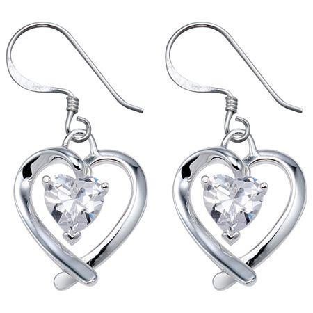 Sterling Silver Cubic Zirconia Heart Earrings