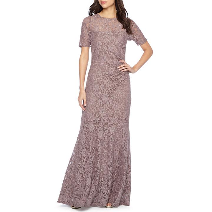 One By Eight Short Sleeve Lace Evening Gown
