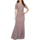 One By Eight Short Sleeve Lace Evening Gown