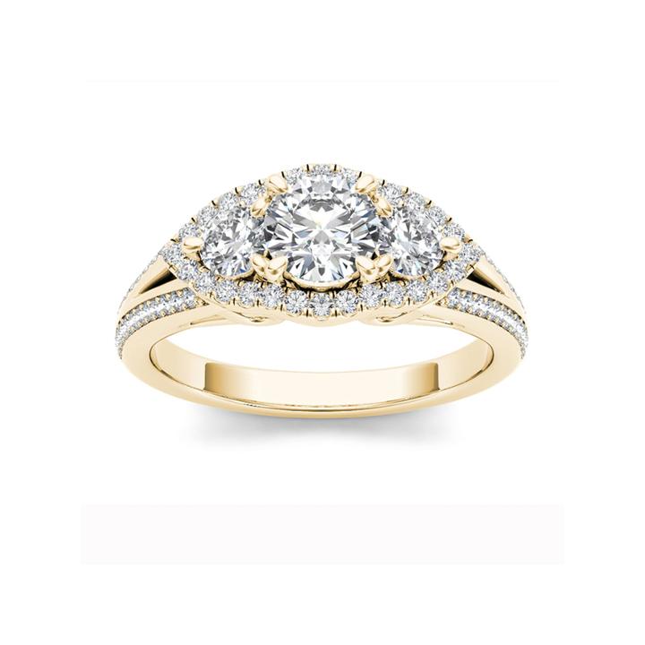 Womens 1 Ct. T.w. Round White Diamond 14k Gold 3-stone Ring