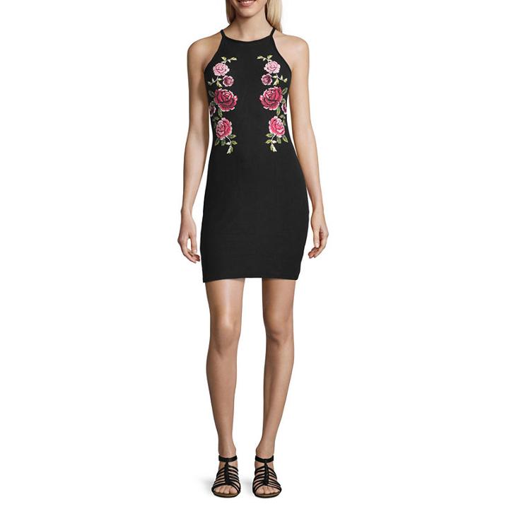Derek Heart Sleeveless Embroidered Floral Bodycon Dress-juniors