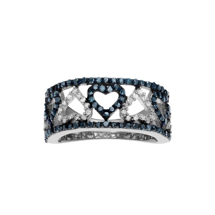 1 1/3 Ct. T.w. White & Color-enhanced Blue Diamond Sterling Silver Heart Ring