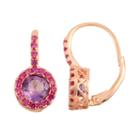 Genuine Amethyst & Lab-created Ruby 14k Rose Gold Over Silver Leverback Earrings