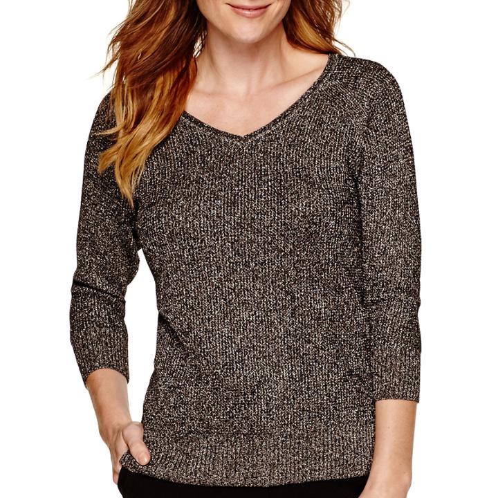 Liz Claiborne 3/4-sleeve Metallic Pullover