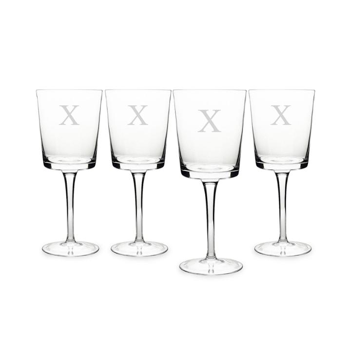 Cathy's Concepts Monogram Etched Glass Set Of 4 Contemporary Wine Glasses