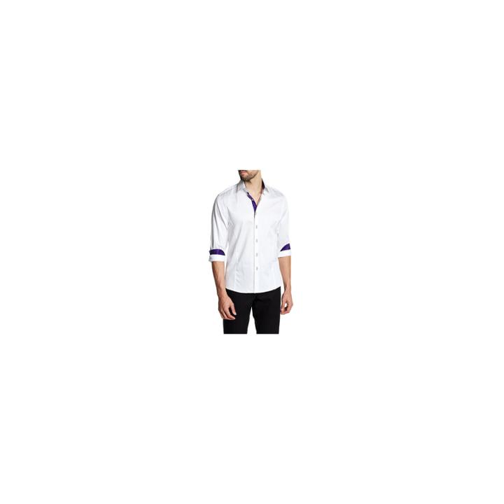 Tr Premium Solid White And Purple Contrast Slim Fit Dress Shirts