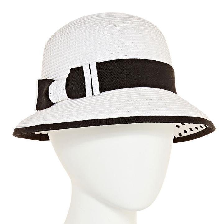 Scala Polka Dot Brim Cloche Hat