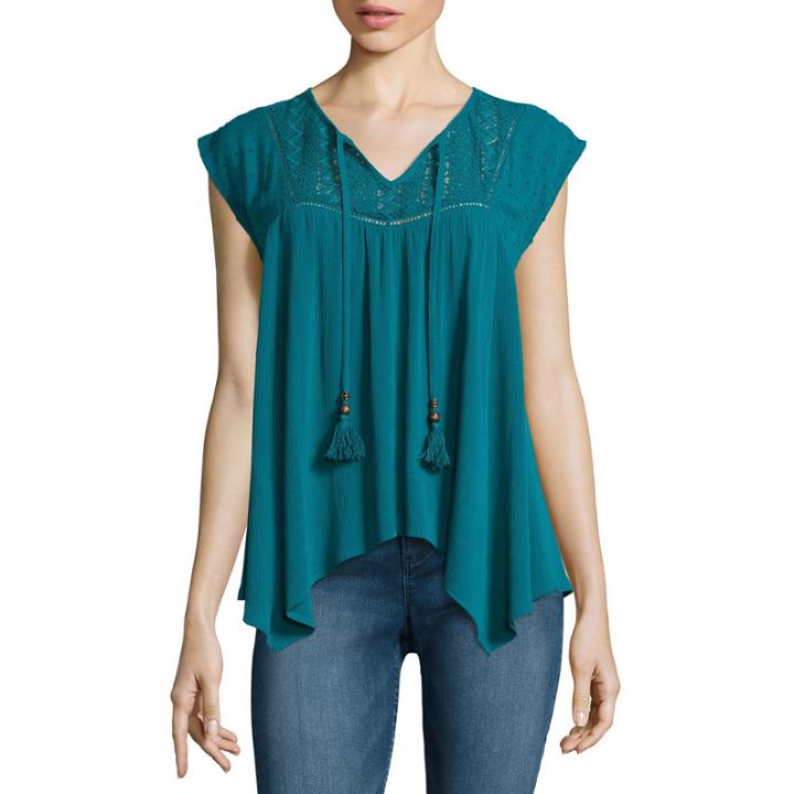 Rewind Short-sleeve Lace Peasant Top