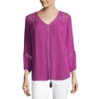 Liz Claiborne 3/4 Sleeve V Neck Crepon Blouse