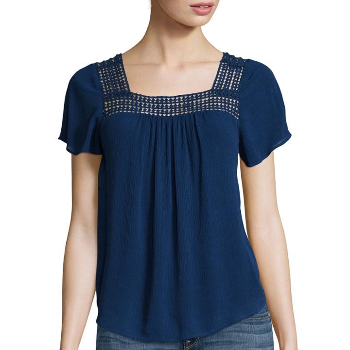 A.n.a Short-sleeve Lace-trim Top