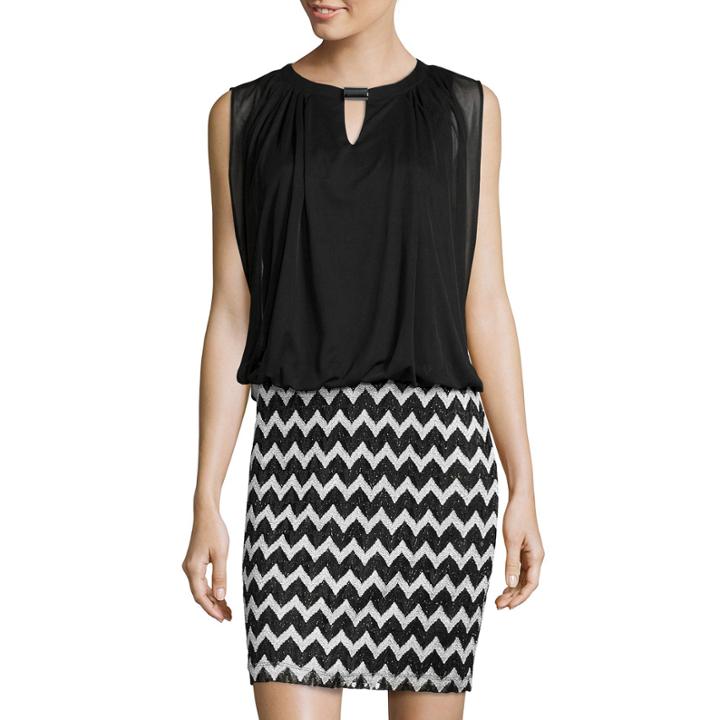 Perceptions Sleeveless Chevron Blouson Dress