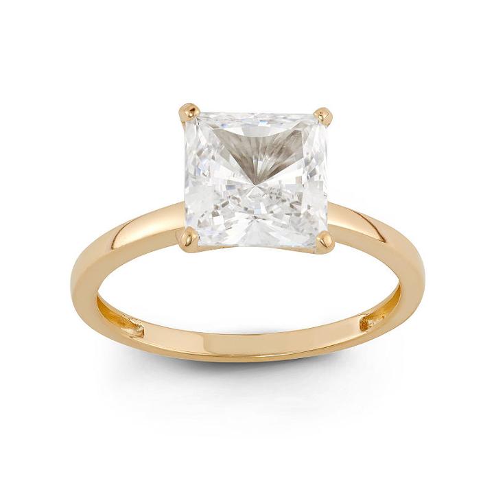 Diamonart Womens 3 Ct. T.w. Princess White Cubic Zirconia 10k Gold Engagement Ring
