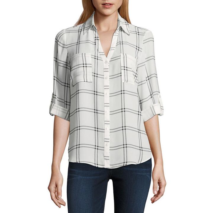 By & By 3/4 Sleeve Collar Neck Crepe Blouse-juniors