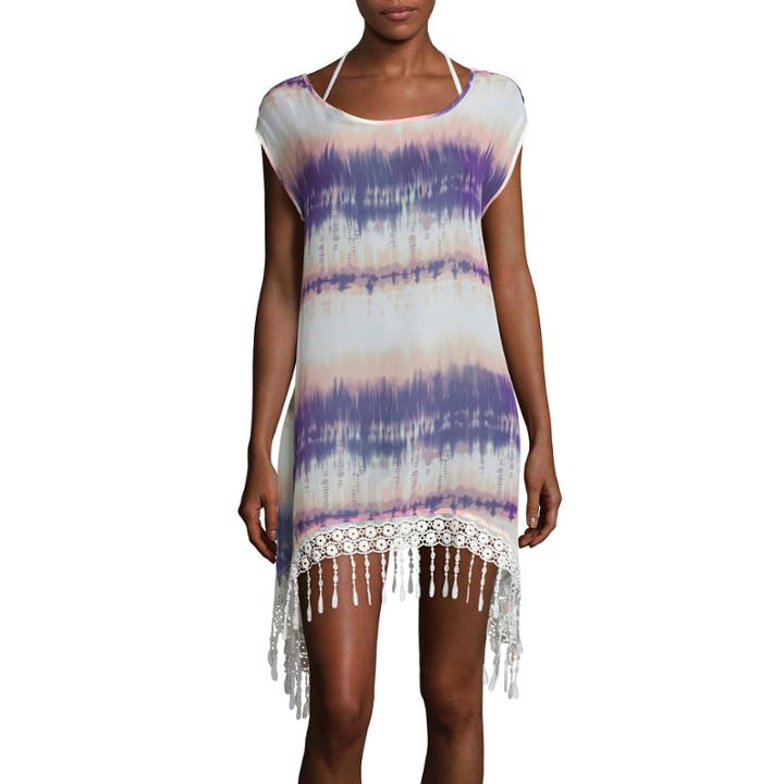Arizona Sleeveless Crochet Fringe Chiffon Swim Coverup - Juniors