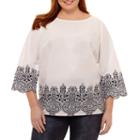 Liz Claiborne 3/4 Sleeve Scalloped Top- Plus