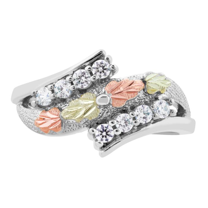 Black Hills Gold Landstroms Womens Lab Created White Cubic Zirconia Sterling Silver Bypass Ring