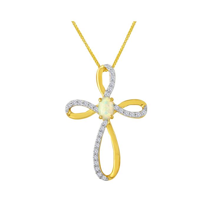 Lab-created Opal And White Sapphire Cross Pendant Necklace