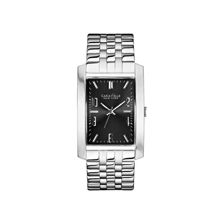 Caravelle New York Mens Gray Rectangle Dial With Silver-tone Watch 43a118