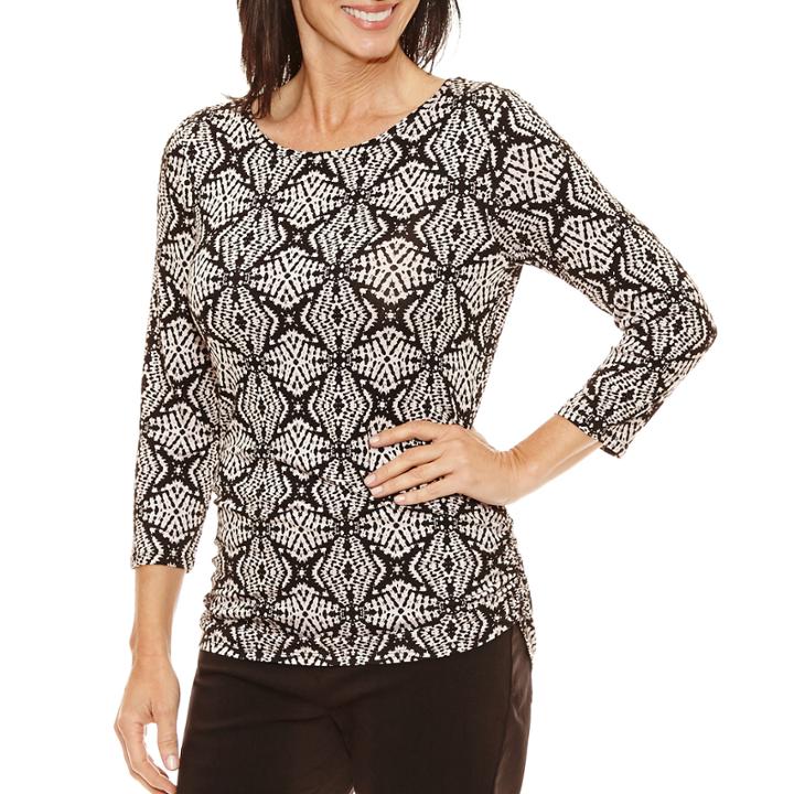 Lark Lane 3/4 Sleeve Scoop Neck T-shirt-womens