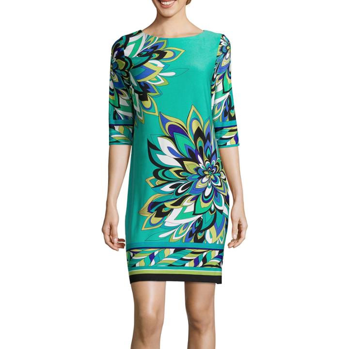 Studio 1 3/4 Sleeve Floral Print Shift Dress