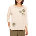 Alfred Dunner Palm Desert Crochet Crew Neck T-shirt-womens