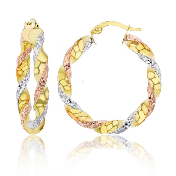 14k Tri-color Gold 30mm Hoop Earrings