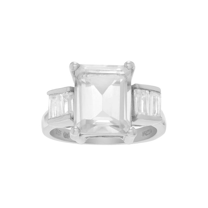 Genuine Crystal Quartz And White Topaz Sterling Silver Ring