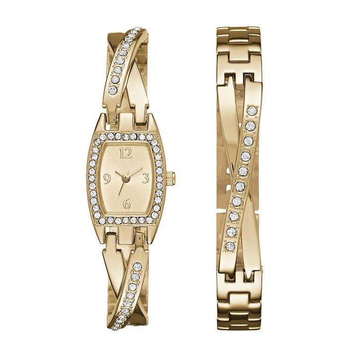 Geneva Womens Gold-tone Bangle Watch Boxed Set
