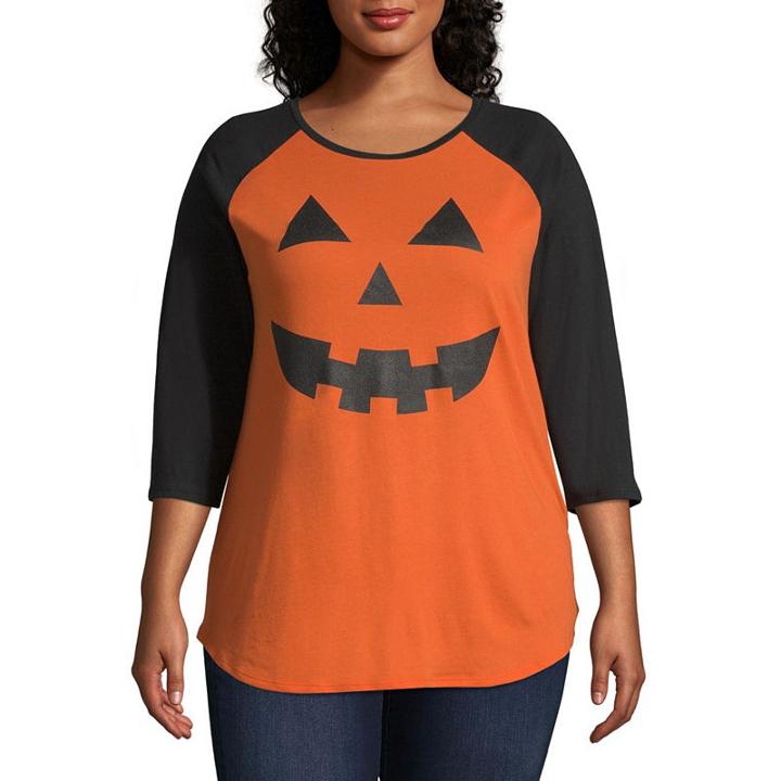 City Streets 3/4 Sleeve Crew Neck T-shirt-womens Juniors Plus