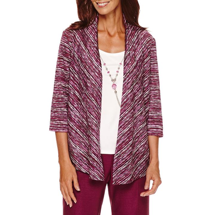 Alfred Dunner Veneto Valley 3/4-sleeve Layered Top With Necklace - Petite