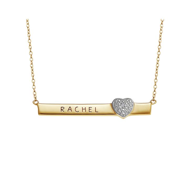 Personalized Engraved Bar With Diamond Accent Heart Necklace