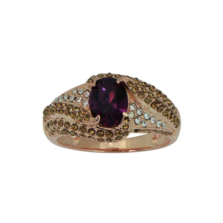 Womens Purple Crystal Gold Over Silver Cocktail Ring