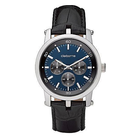 Claiborne Mens Black & Blue Multifunction Watch